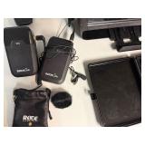 Large Lot of Audio Visual Equipment RODELINK Wireless Microphone Kit W/ Reciever and Transmitter, Glide Gear Teleprompter Frame, Misc. Attachments