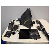 Large Lot of Audio Visual Equipment RODELINK Wireless Microphone Kit W/ Reciever and Transmitter, Glide Gear Teleprompter Frame, Misc. Attachments