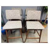 Set of Four Gray Upholstered Bar Height Stools