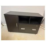 Black Media Cabinet 1 Drawer, 1 Door, 2 Cubbies 39.5W X 16D X 26T (No Key)