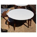 Round Table 43 1/2" With Three Upholstered Gray Wooden Chairs