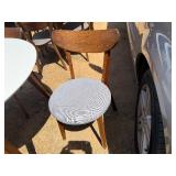 Round Table 43 1/2" With Three Upholstered Gray Wooden Chairs