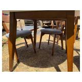 Round Table 43 1/2" With Three Upholstered Gray Wooden Chairs