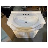 Magickwood Vanity White 3-Hole Porcelain Sink  26" X 17.25" X 34.5" With Mirror 31 1/4" X 22" X 1/2"