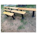 Six Wood Benches with Metal Bases