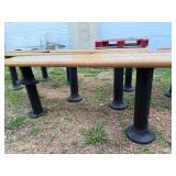Six Wood Benches with Metal Bases
