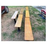 Six Wood Benches with Metal Bases
