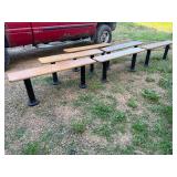 Six Wood Benches with Metal Bases