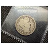 1901 O Silver Barber Quarter
