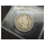 1901 O Silver Barber Quarter