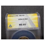 1954 S Silver Washington Quarter ANACS MS65