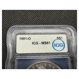 1881 O Morgan Silver Dollar ICG MS61