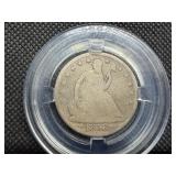 1853 Silver Seated Liberty Half Dollar with Rays