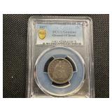 1857 Silver Seated Liberty Quarter PCGS Genuine Cleaned VF Detail