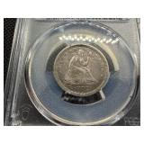 1857 Silver Seated Liberty Quarter PCGS Genuine Cleaned VF Detail