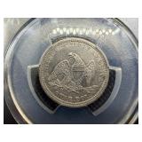 1857 Silver Seated Liberty Quarter PCGS Genuine Cleaned VF Detail
