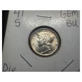 1941 S Silver Mercury Dime Marked Gem BU When Purchased
