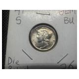 1941 S Silver Mercury Dime Marked Gem BU When Purchased
