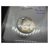 1944 D Silver Mercury Dime Marked CHBU and Rainbow Toned When Purchased
