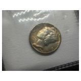 1945 D Silver Mercury Dime Marked CHBU and Album Toned When Purchased