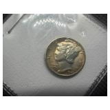 1945 D Silver Mercury Dime Marked CHBU and Album Toned When Purchased