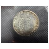 1945 D Silver Mercury Dime Marked CHBU and Album Toned When Purchased