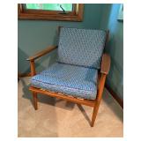Mid-Century Wood Accent Chair With Cushions