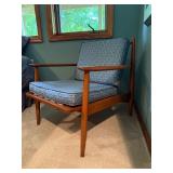 Mid-Century Wood Accent Chair With Cushions