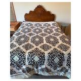 Ornate Full Size Wood Bed Frame With Quilt & Pillow Set