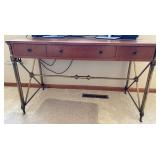 Wood Desk With Brass Tone Base & 4 Drawers