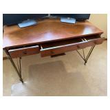 Wood Desk With Brass Tone Base & 4 Drawers