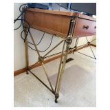Wood Desk With Brass Tone Base & 4 Drawers