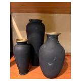Matte Black Brass-Trim Vases (Lot of 3)