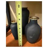 Matte Black Brass-Trim Vases (Lot of 3)
