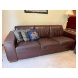 Brown Leather Sofa With 3 Pillows