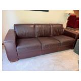 Brown Leather Sofa With 3 Pillows