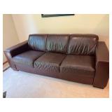 Brown Leather Sofa With 3 Pillows