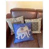 Brown Leather Sofa With 3 Pillows