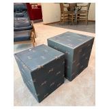Pair of Upholstered Cube End Tables