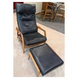 Vintage Wood Frame Lounge Chair & Ottoman Set