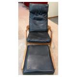 Vintage Wood Frame Lounge Chair & Ottoman Set