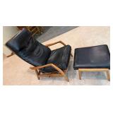 Vintage Wood Frame Lounge Chair & Ottoman Set