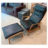 Vintage Wood Frame Lounge Chair & Ottoman Set