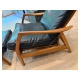 Vintage Wood Frame Lounge Chair & Ottoman Set