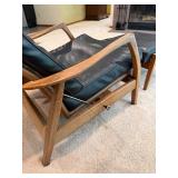 Vintage Wood Frame Lounge Chair & Ottoman Set