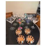 Mixed Lot Art Glass Martini Glasses & Decorative Coasters