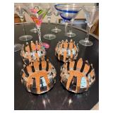 Mixed Lot Art Glass Martini Glasses & Decorative Coasters