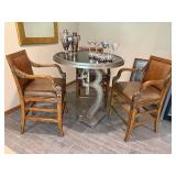 Round Pedestal Pub Table & 3 Arm Chairs