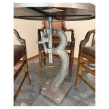 Round Pedestal Pub Table & 3 Arm Chairs