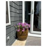 Pair of Large Brown Glazed Ceramic Patio Planter Urn w/ Incised Decor Good